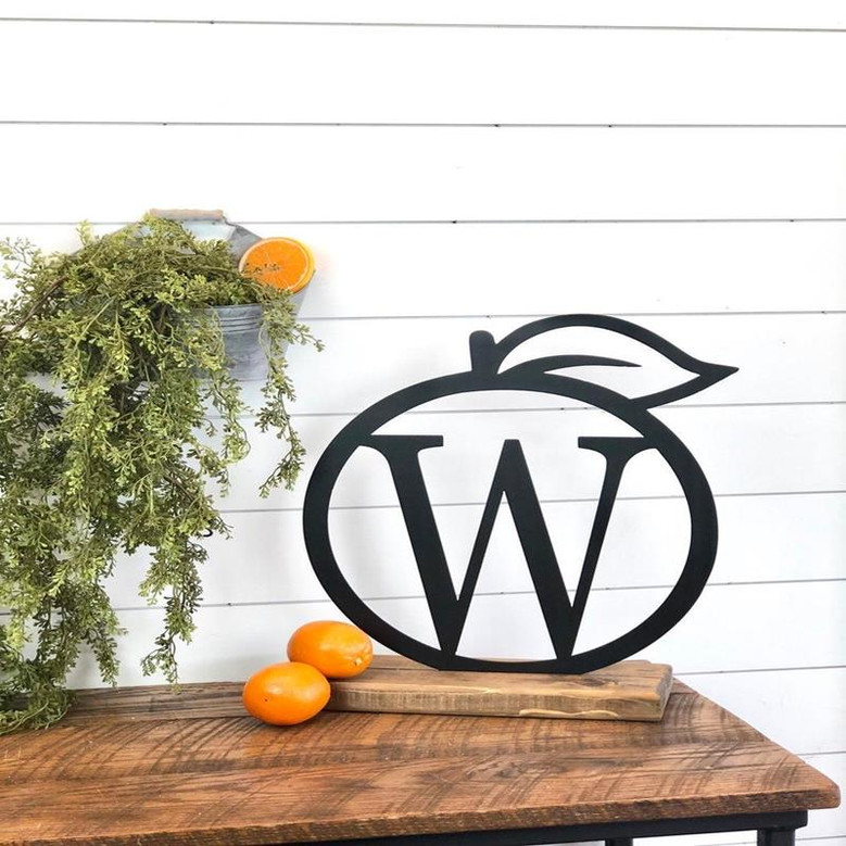 Orange Initial Metal Art Citrus Metal Sign Orange Home Decor Farmhouse Citrus Grove Sign Grove Decor