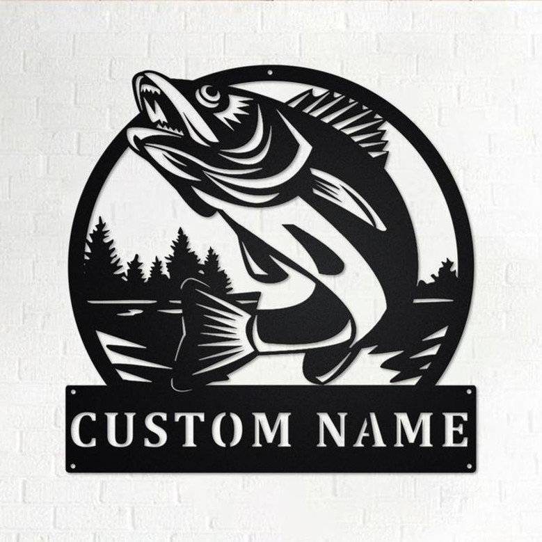 Custom Walleye Fishing Metal Wall Art, Personalized Walleye Fisher Name Sign Decoration For Room, Walleye Fishing Metal Home Decor, Walleye