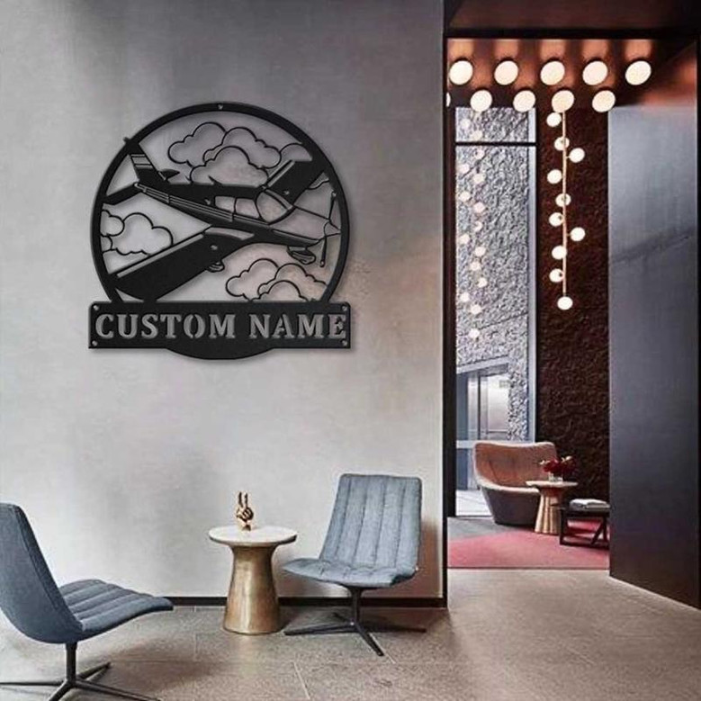 Personalized Airplane Monogram Metal Sign Art ,Custom Airplane Metal Sign, Airplane Lover Sign Decoration For Living Room
