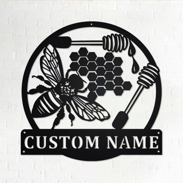 Custom Bee Honeycombs Metal Wall Art, Personalized Bee Honeycombs Name Sign Decoration For Room, Bee Honeycombs Home Decor, Custom Honey Bee