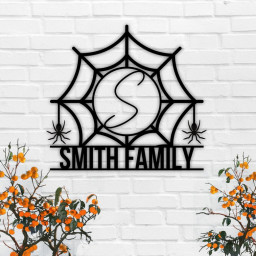 Spider web Custom Monogram Metal Sign-Halloween Door Hanger-Halloween Decor-Fall Decor-Fall Wreath-Halloween Sign