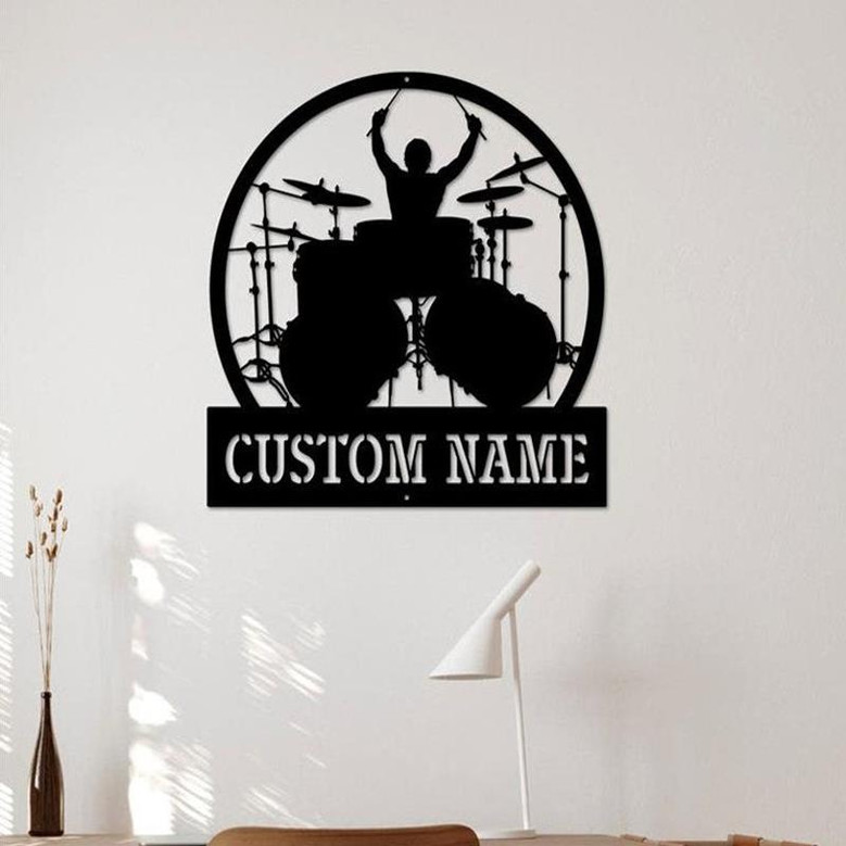 Drummer Metal Wall Art, Personalized Drummer Name Sign,Custom Drummer Decoration For Room