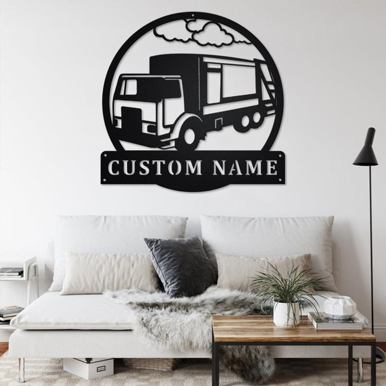 Custom Side Garbage Truck Metal Wall Art, Personalized Truck Driver Name Sign Decoration For Room, Side Garbage Truck Home Decor, Trucker
