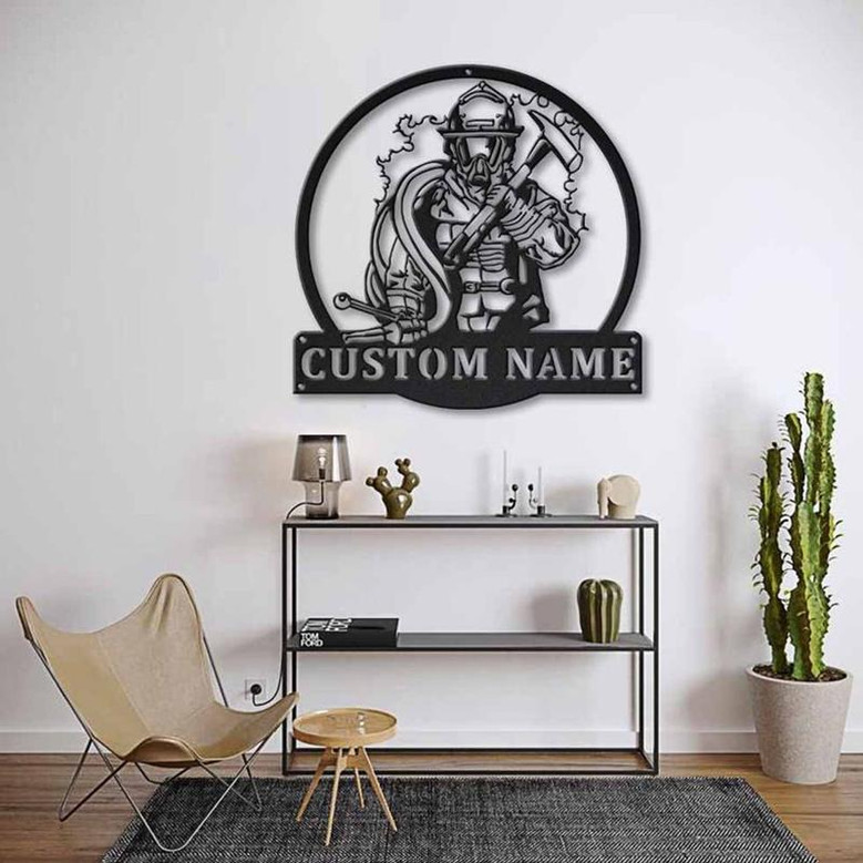 Personalized Fireman Firefighter Metal Sign Art | Custom Fireman Firefighter Monogram Metal Sign | Fireman Firefighter Gifts | Job Gift |