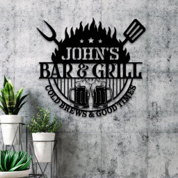 Personalized Bar and Grill Metal Wall Art, Cold Brews And Good Times, Custom Bar Room Decor