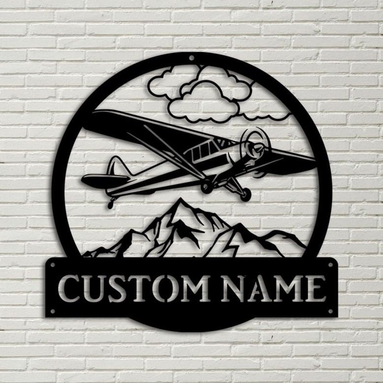Personalized Airplane Monogram Metal Sign Art ,Custom Airplane Metal Sign, Airplane Lover Sign Decoration For Living Room