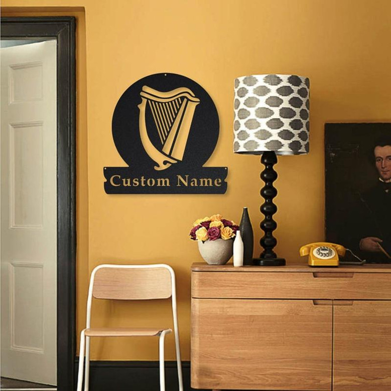 Personalized Celtic Harp Monogram Metal Sign Art | Custom Celtic Harp Metal Sign | Celtic Harp Gifts for Birthday | Music Gift