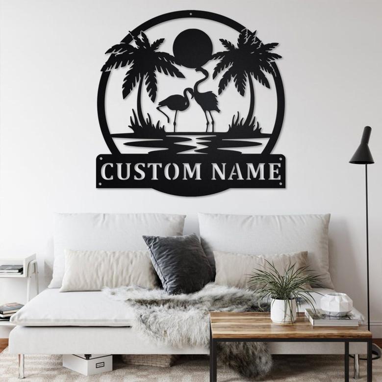 Custom Sunset Flamingo Metal Wall Art, Personalized Flamingo Name Sign Decoration For Room, Flamingo Home Decor, Custom Flamingo, Flamingo