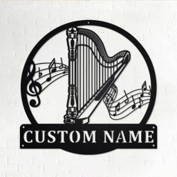 Custom Musical Instrument Harp Metal Wall Art, Personalized Harp Teacher Name Sign Decoration For Room, Harp Home Decor, Custom Harp