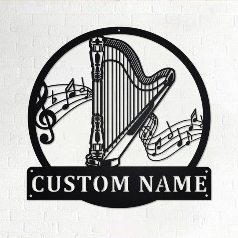 Custom Musical Instrument Harp Metal Wall Art, Personalized Harp Teacher Name Sign Decoration For Room, Harp Home Decor, Custom Harp