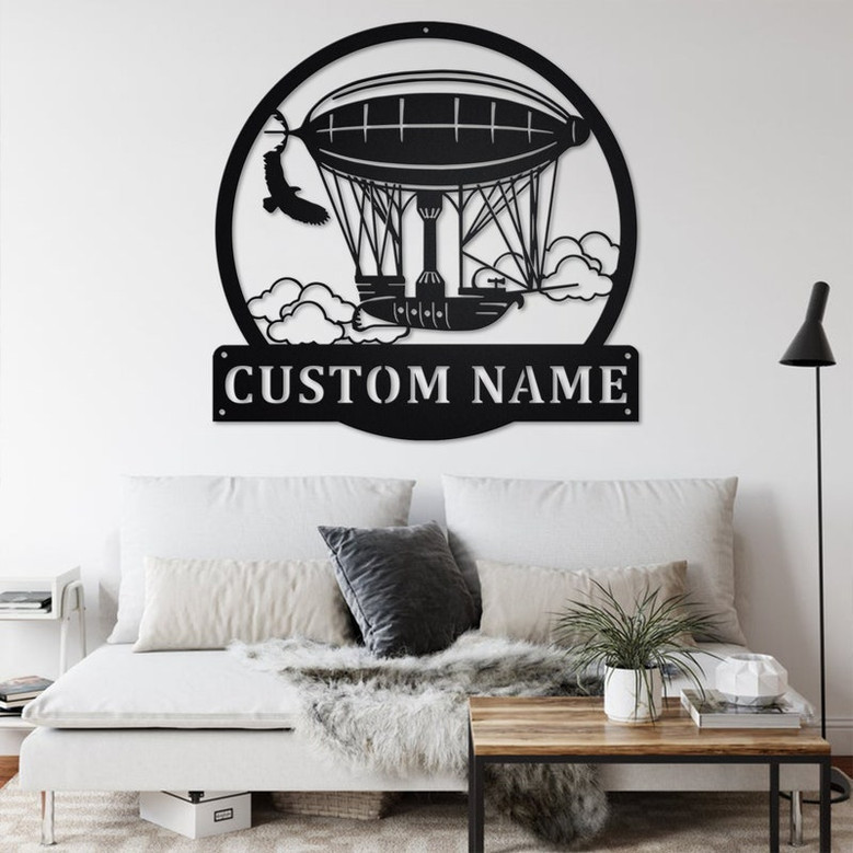 Custom Steampunk Blimp Ship Metal Wall Art, Personalized Steampunk Blimp Ship Name Sign Decoration For Room, Steampunk Blimp Ship Home Decor
