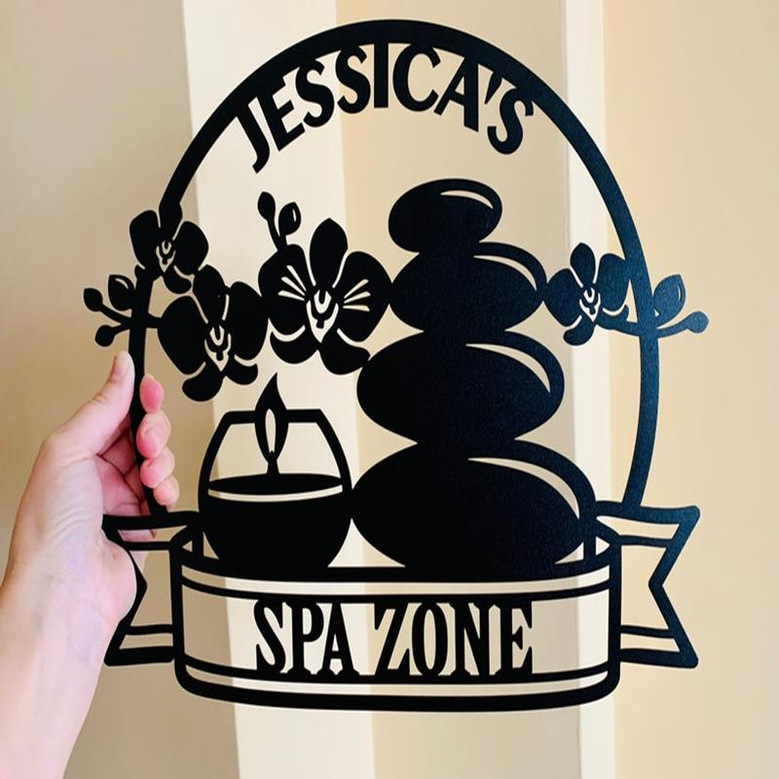Personalized Spa Zone Metal Sign, Custom Spa Zone Metal Wall Art, Gift for Her Soak Relax Unwind Spa Room Washroom
