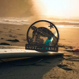 Personalized Sea Turtle MonogramMetal Sign Art | Custom Sea Turtle Monogram Metal Sign | Sea Turtle Gifts | Decor Decoration