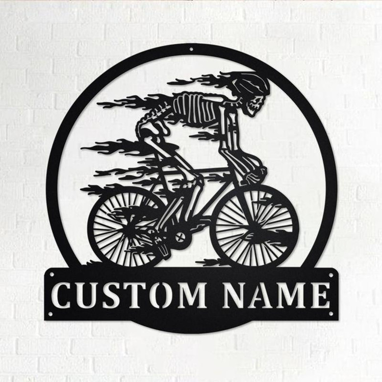 Custom Skull Bicycle Metal Wall Art, Personalized Skull Bicycle Name Sign Decoration For Room, Skull Bicycle Home Decor,Custom Skull Bicycle