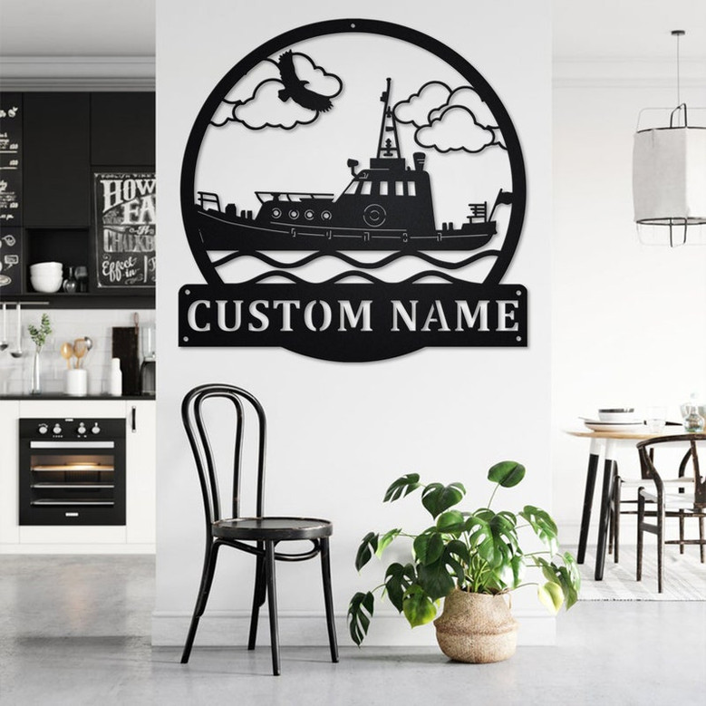 Custom Tugboat Metal Wall Art, Personalized Tugboat Name Sign Decoration For Room, Tugboat Metal Home Decor, Custom Tugboat