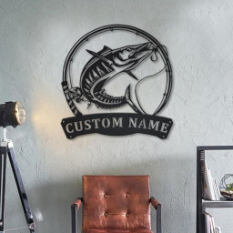 Personalized Wahoo Fishing Fish Pole Metal Sign Art | Custom Wahoo Fishing Metal Sign | Wahoo Fishing Gift | Decor Decoration |Birthday Gift