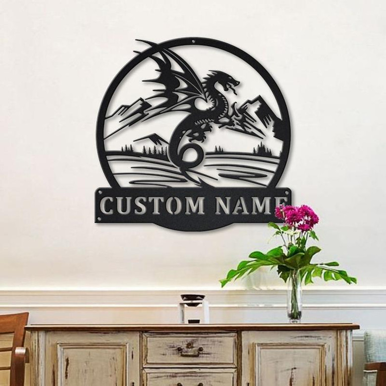 Personalized Dragon Monogram Metal Sign Art v5 Custom Dragon Metal Sign Custom Lover Sign Decoration For Living Room