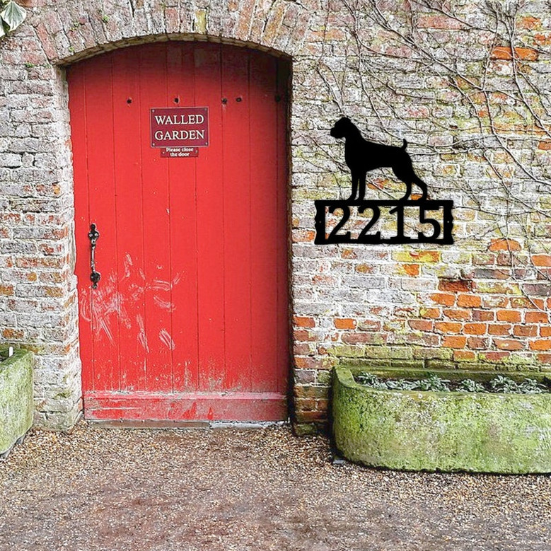Dog House Numbers - Boxer Metal Address Plaque for House, Address Number, Metal Address Sign, House Numbers, Front Porch Address