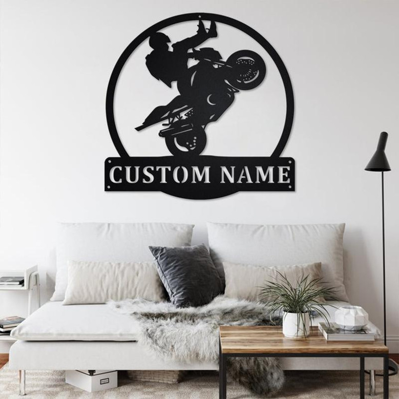 Custom Motocross Motorcycle Metal Wall Art, Personalized Biker Name Sign Decoration For Room, Motorcycle Metal Home Decor, Custom Motocross