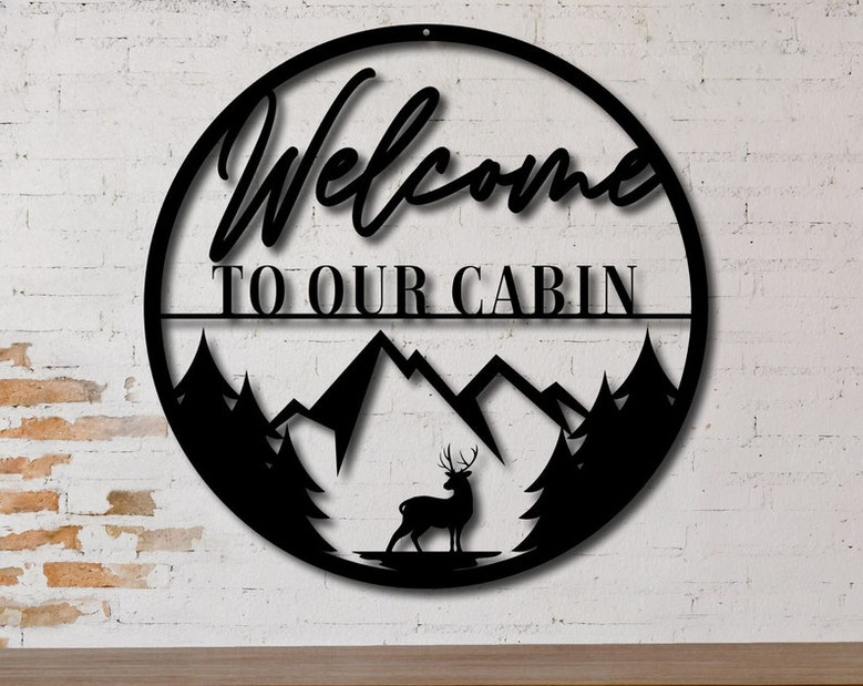 Personalized Metal Cabin Sign-Outdoor Cabin Sign-Personalized Cabin Sign-Cabin Metal Wall Art-Cabin Metal Sign-Deer Metal Wall Art-Deer Sign