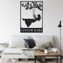 Custom Girl On A Swing Metal Wall Art, Personalized Girls Name Sign Decoration For Room, Girl On A Swing Home Decor, Custom Girls Swing