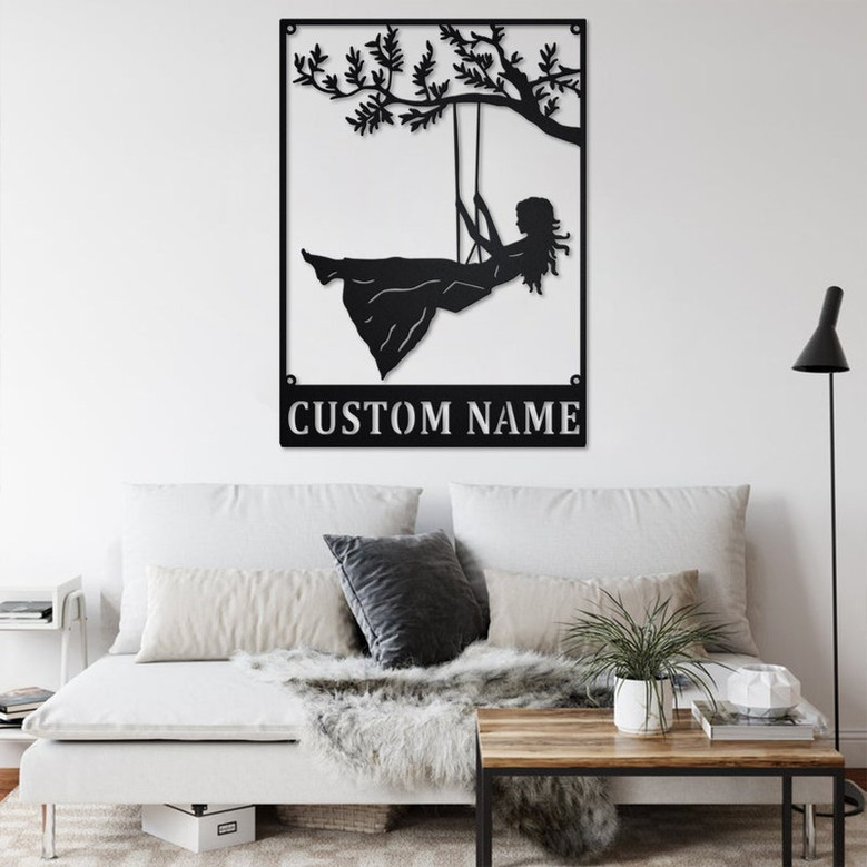Custom Girl On A Swing Metal Wall Art, Personalized Girls Name Sign Decoration For Room, Girl On A Swing Home Decor, Custom Girls Swing
