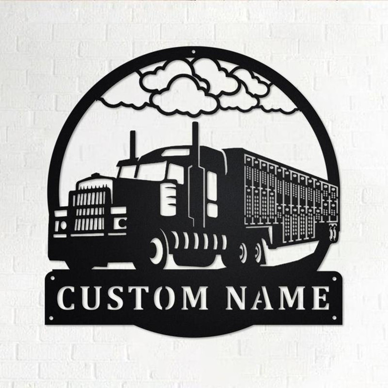 Custom Live Stock Semi Truck Metal Wall Art, Personalized Truck Driver Name Sign Decoration For Room, Live Stock Semi Truck Home Decor