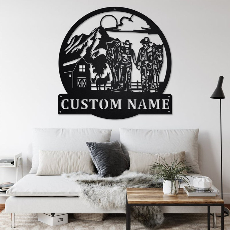 Custom Farmer Couple Metal Wall Art, Personalized Farmer Name Sign Decoration For Room, Farmer Metal Home Decor, Custom Farmer Couple