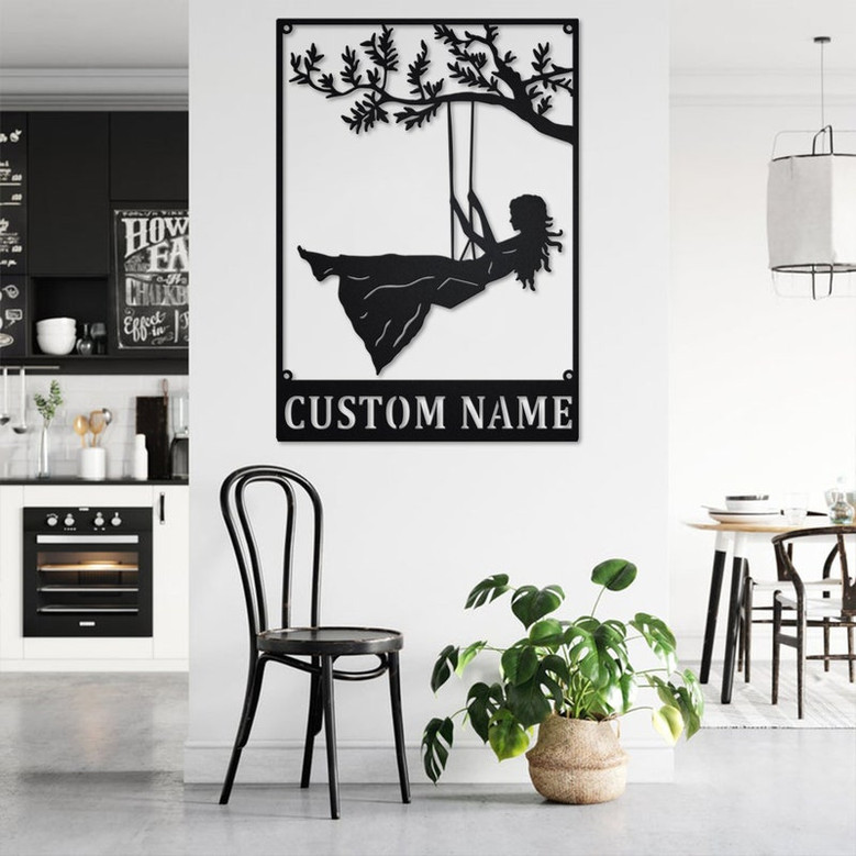 Custom Girl On A Swing Metal Wall Art, Personalized Girls Name Sign Decoration For Room, Girl On A Swing Home Decor, Custom Girls Swing