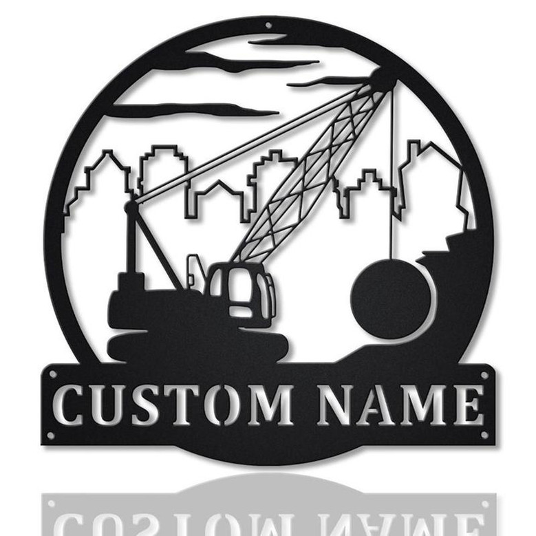 Personalized Wrecking Ball Crane Monogram Metal Sign Art | Custom Wrecking Ball Crane Metal Sign | Decor Decoration | Crane Gift