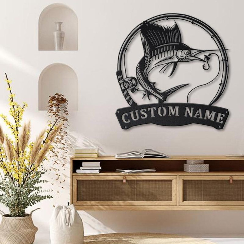 Personalized Sailfish Fishing Fish Pole Metal Sign Art | Custom Sailfish Fishing Metal Sign | Sailfish Fishing Gift | Decor Decoration