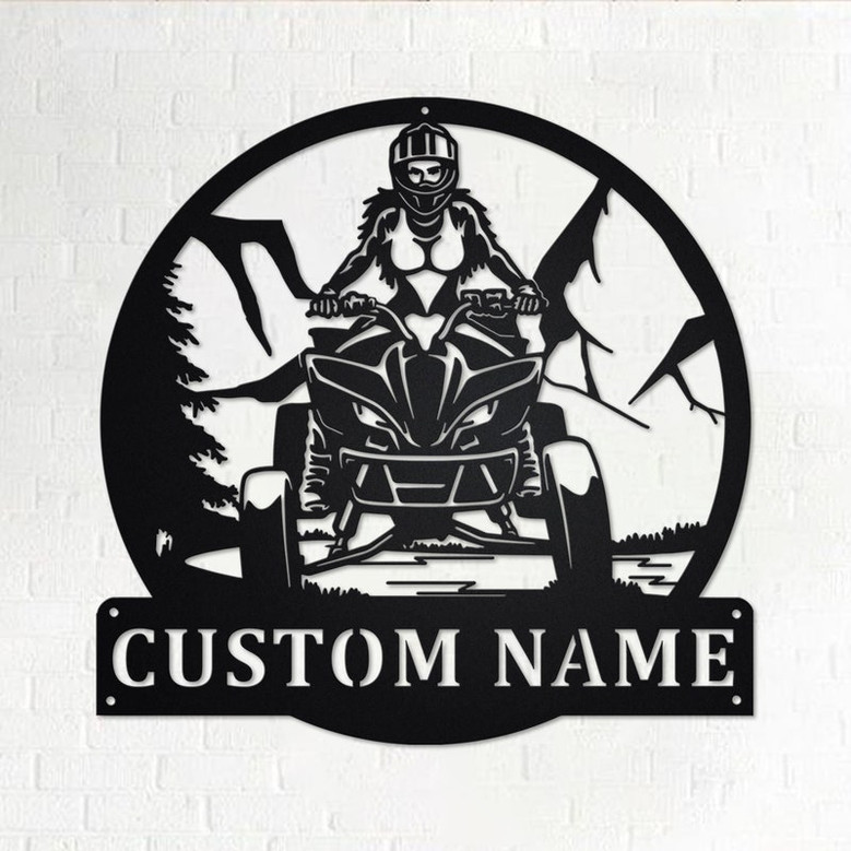 Custom Girl ATV Quad Bike Metal Wall Art, Personalized Girl ATV Name Sign Decoration For Room, Girl Rider Metal Home Decor, Custom Girl ATV