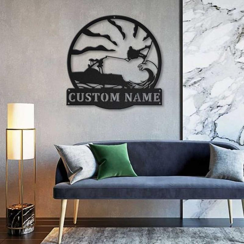 Personalized Kneeboarding Monogram Metal Sign Art ,Custom Kneeboarding Metal Sign, Kneeboarding Lover Sign Decoration For Living Room