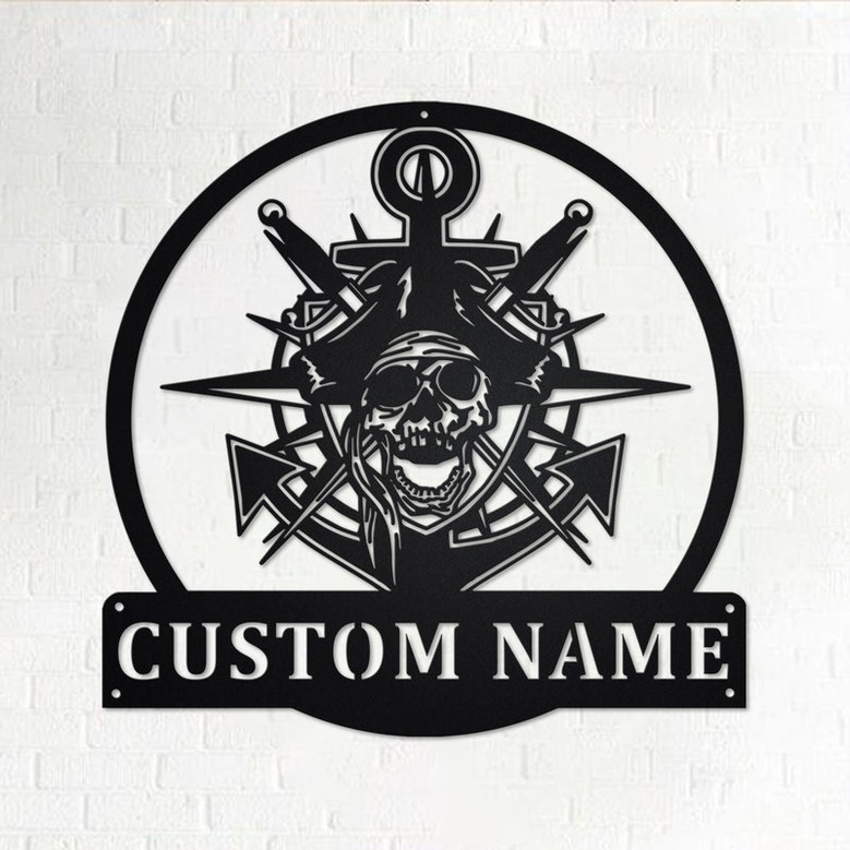Custom Pirate Skull Metal Wall Art, Personalized Pirate Name Sign Decoration For Room, Pirate Home Decor, Custom Pirate, Pirate Skull