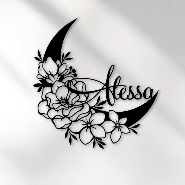 Personalized Moon Metal Sign, Personalized Name Sign, Garden Moon Sign