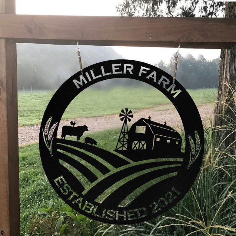 Personalized Metal Farm Sign Barn Cow Cattle Monogram Custom Outdoor Farmhouse Entry Road Front Gate Wall Decor Gift