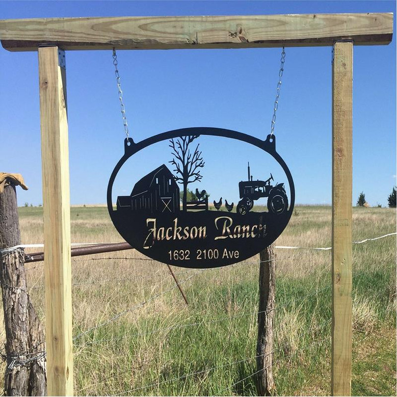 Metal Farm Signbarn cow Calf rooster On Tractor Sign With Your Name Metal Wall Art Metal House Sign