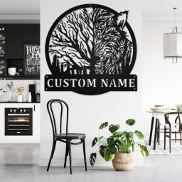 Custom Wolf Moon Metal Wall Art, Personalized Wolf Name Sign Decoration For Room, Wolf Moon Metal Home Decor, Custom Wolf Moon, Wolf Animals