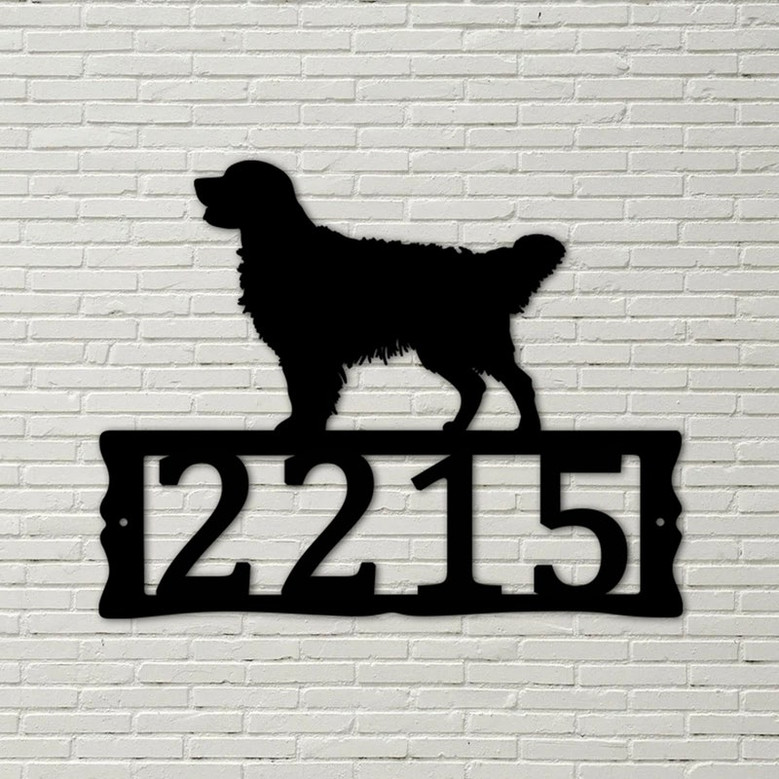Dog House Numbers - Golden Retriever Metal Address Plaque for House, Address Number, Metal Address Sign, House Numbers, Front Porch Address