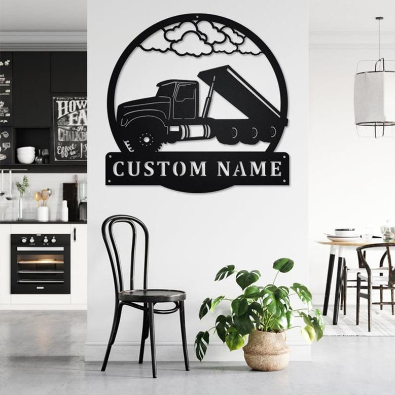 Custom Roll Off Truck Metal Wall Art, Personalized Truck Driver Name Sign Decoration For Room, Roll Off Truck Home Decor. Custom Truck