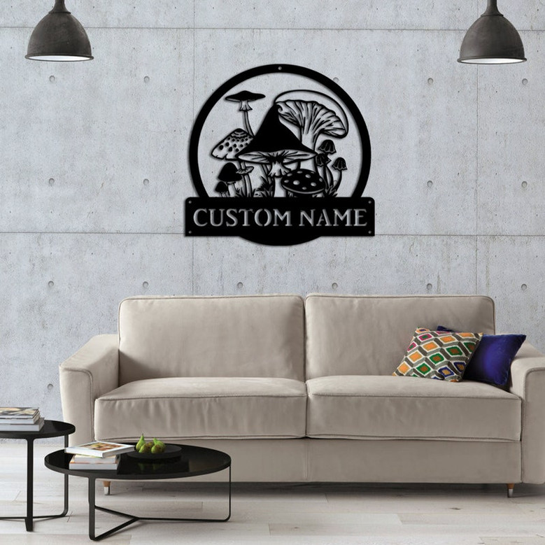 Personalized Mushrooms Monogram Metal Sign Art, Custom Mushrooms Metal Sign, Mushrooms Sign Decoration For Living Room