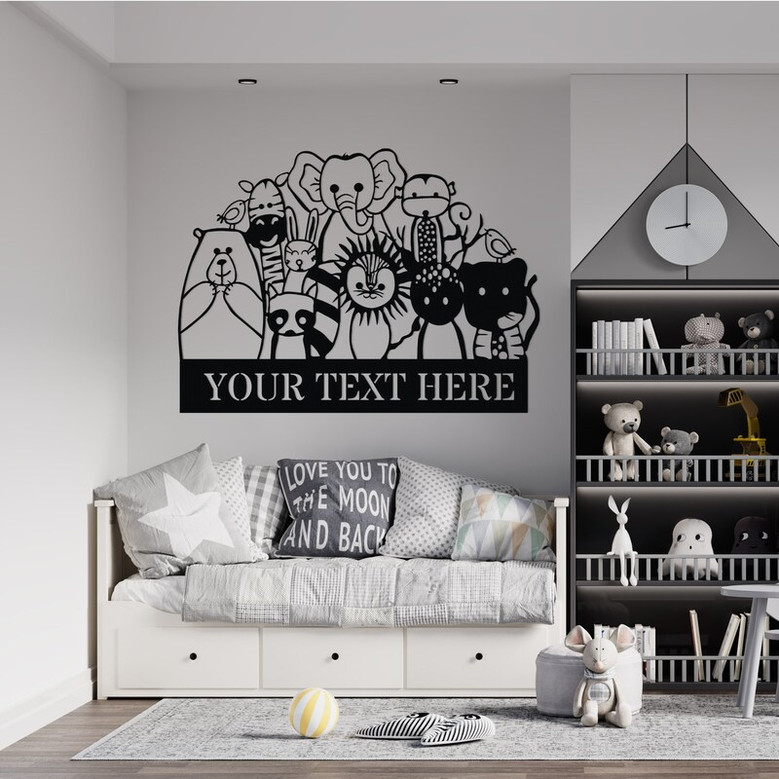 Personalized Metal Child Room Name Sign, Custom Kindergarten Name Sign, Kidsroom Door Wall Decor