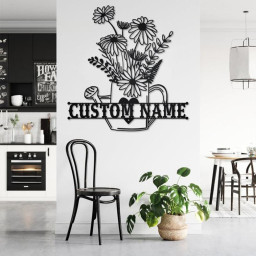 Custom Floral Frame Metal Wall Art, Personalized Floral Frame Name Sign Decoration For Room, Floral Frame Metal Home Decor, Floral Frame