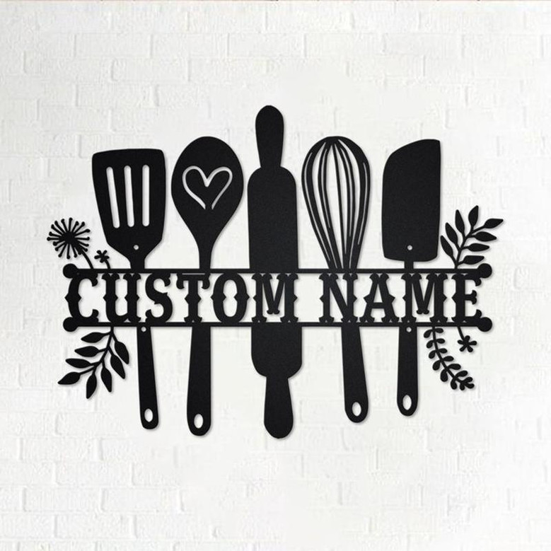 Custom Kitchen Split Frame Metal Wall Art, Personalized Kitchen Name Sign Decoration For Room, Kitchen Metal Home Decor, Custom Kitchen