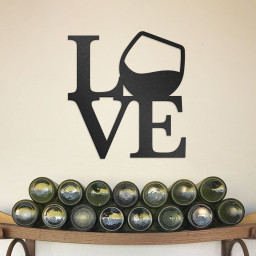 Love With Wine Glass Stacked Letter Metal Wall Art, Decorative Metal Wine Sign