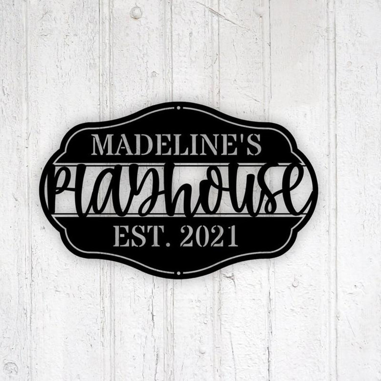 Personalized Playhouse Sign, Custom Name Metal Sign, Treehouse Sign, Clubhouse Sign, Outdoor Signs, EST sign, Kid Decor, Playroom Decor