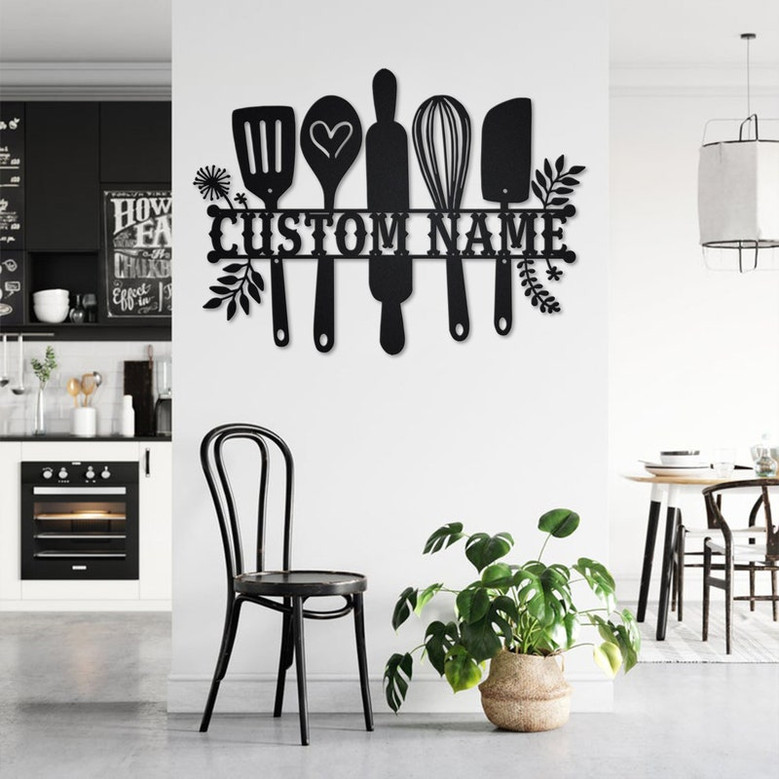 Custom Kitchen Split Frame Metal Wall Art, Personalized Kitchen Name Sign Decoration For Room, Kitchen Metal Home Decor, Custom Kitchen