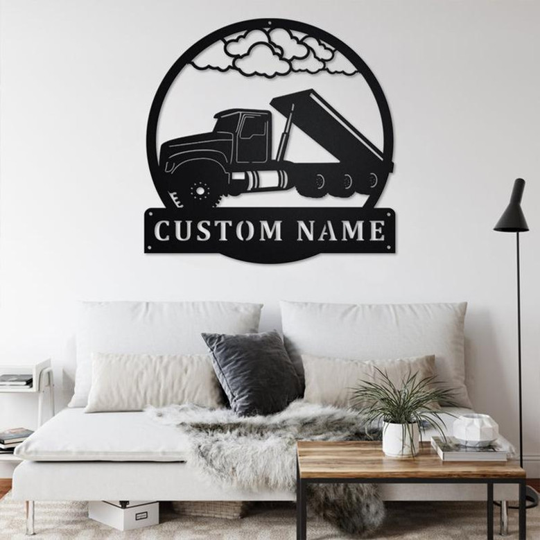 Custom Roll Off Truck Metal Wall Art, Personalized Truck Driver Name Sign Decoration For Room, Roll Off Truck Home Decor. Custom Truck