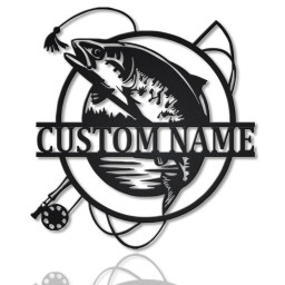 Personalized Trout Fishing Fish Pole Metal Sign Art | Custom Trout Fishing Metal Sign | Trout Fishing Gifts for Men | Trout Fishing Gift