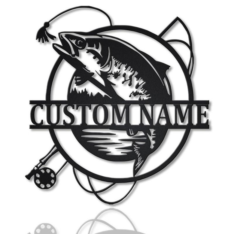 Personalized Trout Fishing Fish Pole Metal Sign Art | Custom Trout Fishing Metal Sign | Trout Fishing Gifts for Men | Trout Fishing Gift